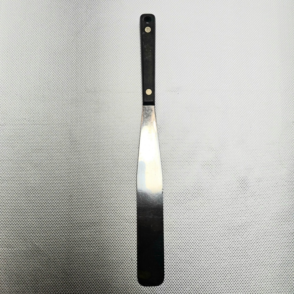 Vintage Flint Stainless Steel Cake Icing Spatula Black Riveted Handle USA Made